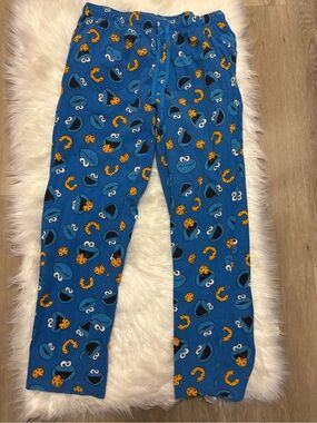 Sesame Street Cookie Monster Blue Pajama Bottoms with Orange Cookie Print